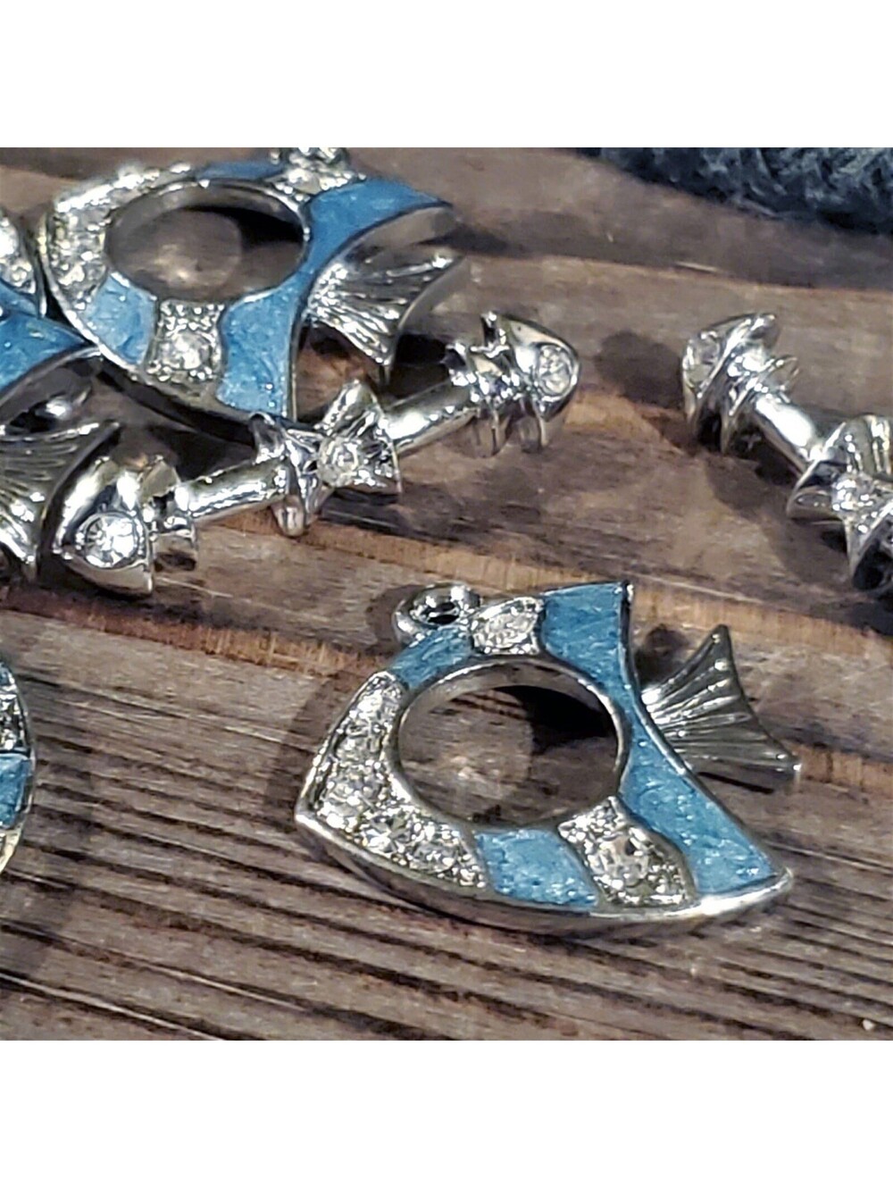 Vintage Austrian Crystal Silver Blue Enamel Tropical Fish Toggle Clasp